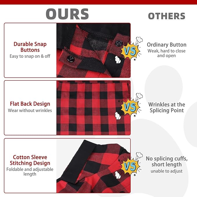 KOOLTAIL Christmas Dog Shirt, Red Buffalo Plaid Pet Shirts, Cute Dog Apparel Clothes Suitable for All Seasons, Comfortable Dogs T-Shirt for Small Medium Large Dogs Cats, Pet Outfit Costume, S