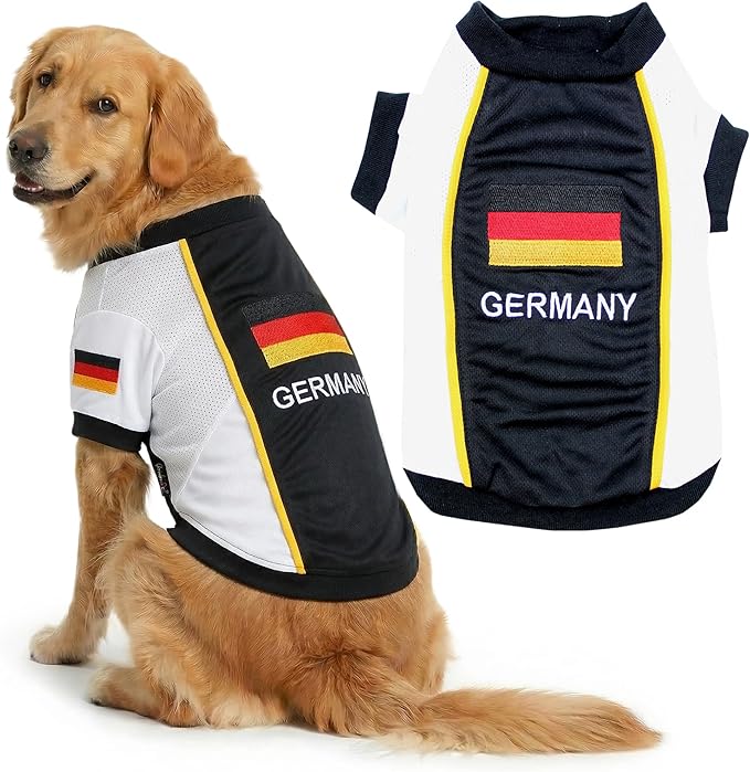 Parisian Pet Team Germany Dog Jersey - Breathable Mesh Puppy Football Jersey - Lightweight Stretch Sporty Dog Clothes - Summer Shirts for Large Dogs - Soccer Jersey for Dogs - Sportswear Pet Clothes