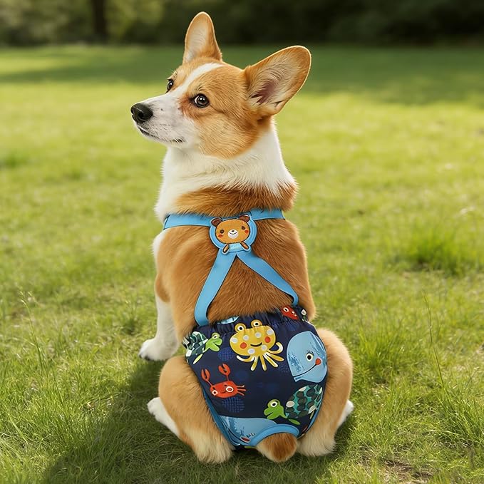 Dog Diaper Female,Washable Female Wraps with Suspender - Reusable Dog Panties | for Home Apartment Indoor Outdoor Travel Car Crate Kennel Yard Park Beach Camping