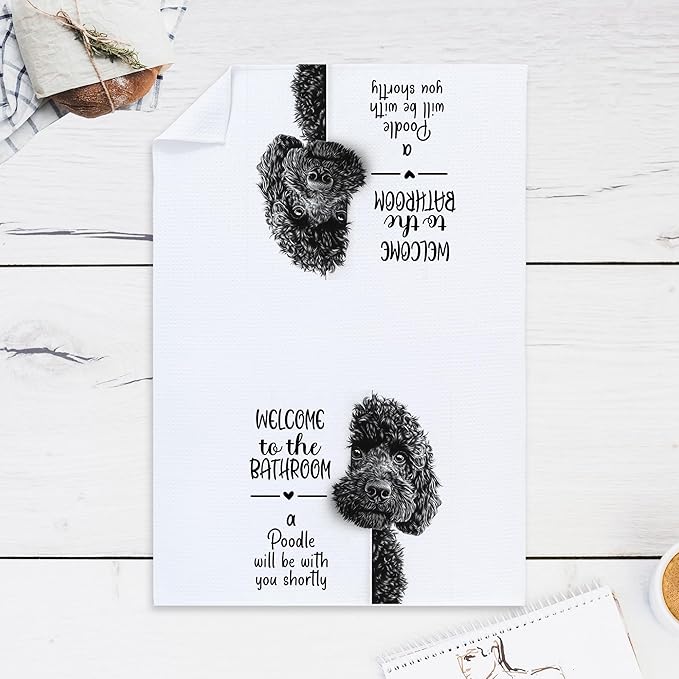 Cabana Bro Funny Poodle Bathroom Hand Towels, Black Poodle Gifts, Dog Lovers Mom Dad Gifts Decorative Hand Towels for Kids Guest Bathroom Washroom Half Bath, 16x24 Inch