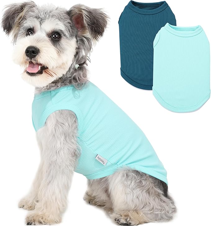 2 Pack Dog Clothes for Small Dogs Summer Dog Shirt Vest Girl Boy Lightweight Puppy T-Shirts Blank Soft and Cool Pet Clothing Sleeveless Medium Large Dog Outfit (Light Blue+Dark Cyan, Large)
