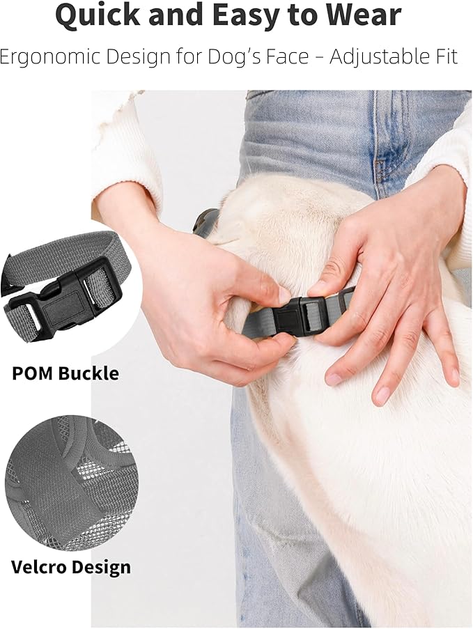 2-Pack Soft Mesh Dog Muzzle – Breathable & Adjustable, No-Bite and Escape-Proof Design for Grooming, Training, Walking – Fits Small, Medium & Large Dogs (Grey, L)
