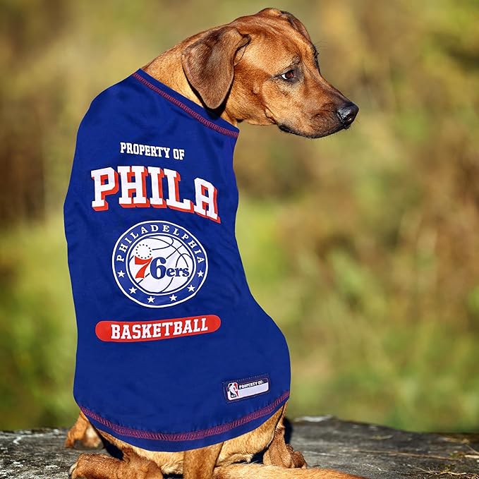 Pets First Cute Dog T-Shirt, X-Small - NBA Philadelphia 76ers Dog & Cat Shirt with Basketbal Team Logo. A Comfortable & Fashionable Yet Durable Pet Outfit, Sporty Dog Shirt