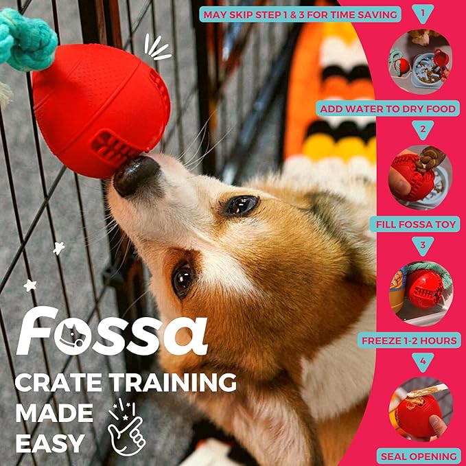 Fossa Interactive Dog Toys, Crate Training Aids for Puppies, Puzzle Treat Dispenser with Rope, Multifunctional Dog Toys - for Reduce Dog Boredom and Anxiety, Dog Teeth Cleaning and Chew Toy