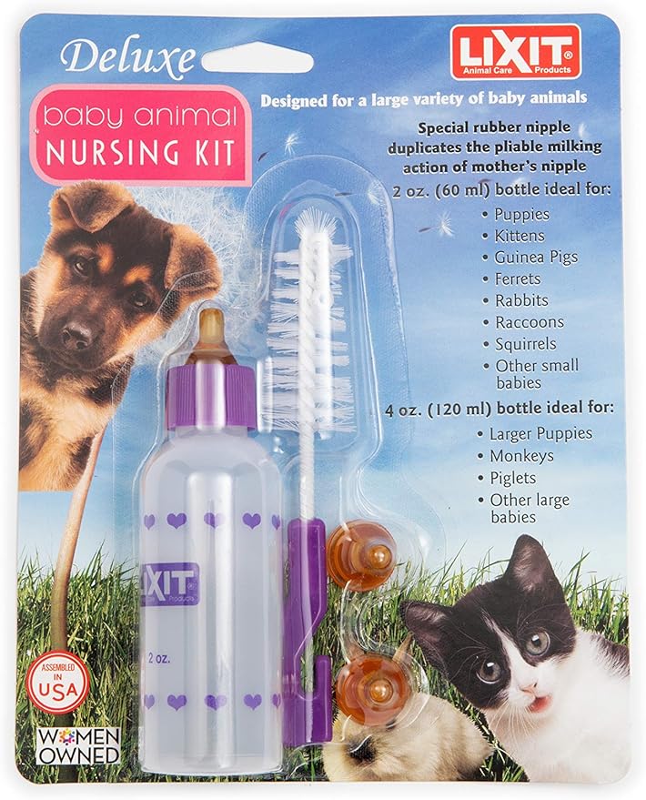 Lixit Nursing Bottle Kits for Puppies, Kittens, Guinea Pigs, Ferrets, Rabbits, Raccoons, Squirrels and Other Pets That Need Hand Feeding (2 Ounce (Pack of 1), Clear)