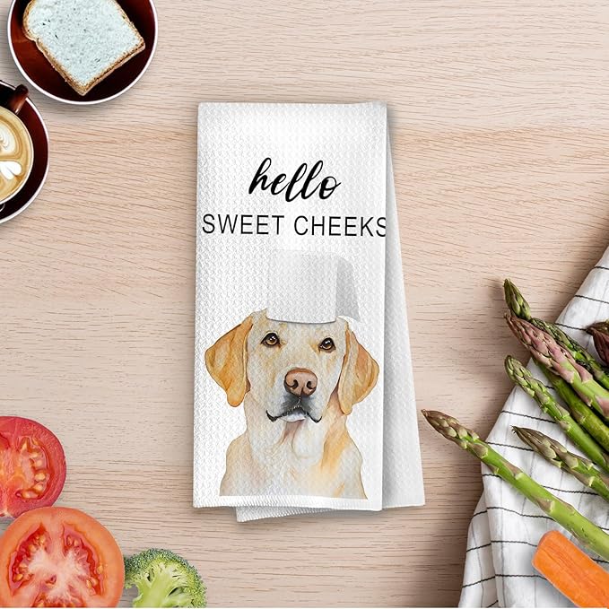 Labrador Retriever Hand Towels - Funny Labrador Gifts Waffle Decorative Hand Towels, Hello Sweet Cheeks Bathroom Decor, 16x24 Inches