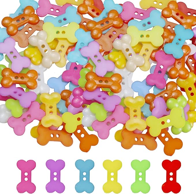 pson 100PCS Assorted Colors Decorative Dog Bone Buttons, 2-Hole Flatback Sewing Buttons for Handmade, Scrapbooking, Clothes, Shoes, DIY, Craft