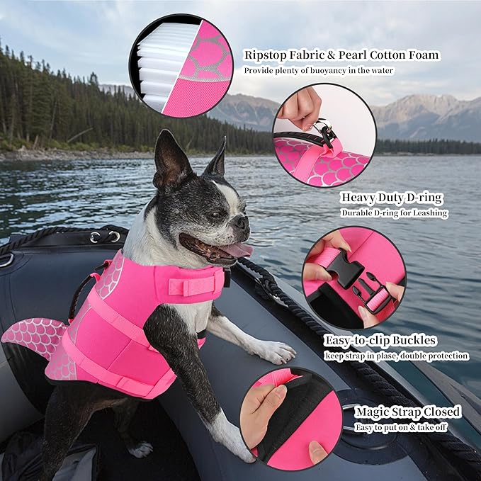 Dogcheer Dog Life Jacket, Cute Shark Dog Life Vest for Swimming Boating with Superior Buoyancy and Rescue Handle, Adjustable Puppy Swim Vest Pet Floating Vest for Small Medium Large Dogs - Pink, M