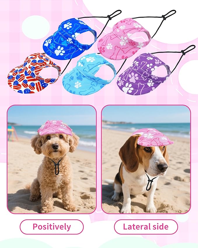 PET SHOW Dog Baseball Cap Paw Print Dog Visors for Medium Large Dogs Waterproof Pet Sun Hats with Ear Holes Adjustable Drawstring Girl Puppy Hat -Pink/L