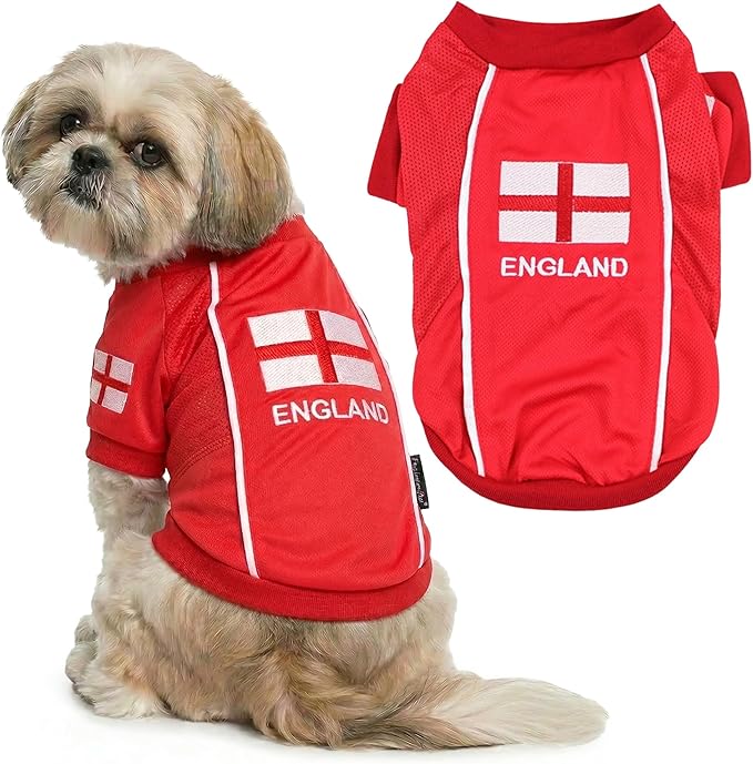 Parisian Pet Team England Dog Jersey - Breathable Mesh Puppy Football Jersey - Lightweight Stretch Sporty Dog Clothes - Summer Shirts for Medium Dogs - Soccer Jersey for Dogs - Sportswear Pet Clothes