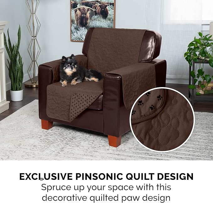 Furhaven Waterproof & Non-Slip Chair Cover Protector for Dogs, Cats, & Children - Quilted Paw Print Living Room Furniture Cover - Espresso, Chair