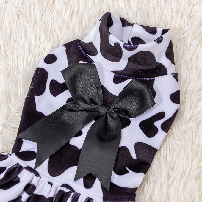 CuteBone Turtleneck Dog Velvet Dress Puppy Skirt Costume Pet Clothes Cat Apparel with Bow Hair Rope for Small Dogs CVD07M