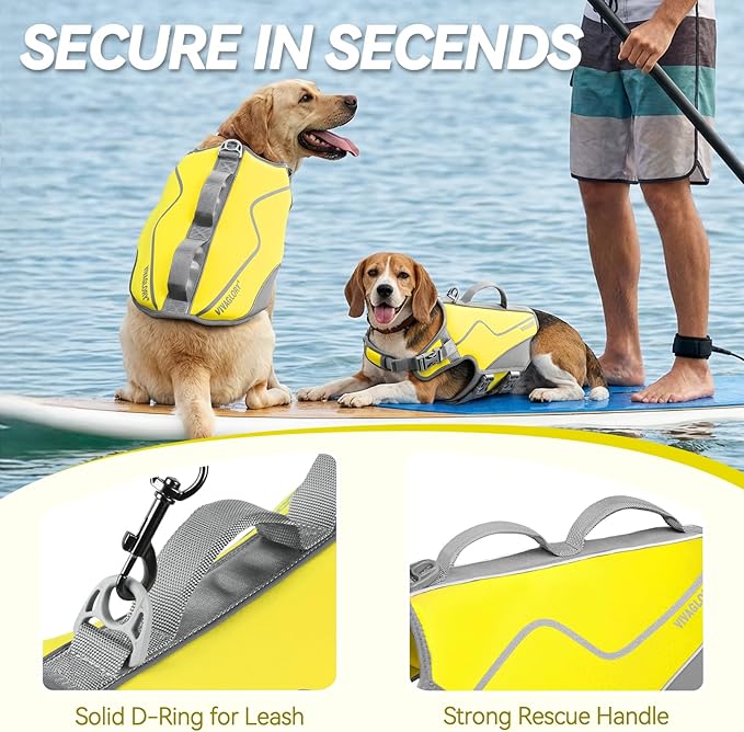 VIVAGLORY Neoprene Dog Life Vest, Dog Life Jacket for Swimming & Boating, Lightweight & Buoyancy for Puppy Doggy, Swimming Vest with Handle, L, Yellow