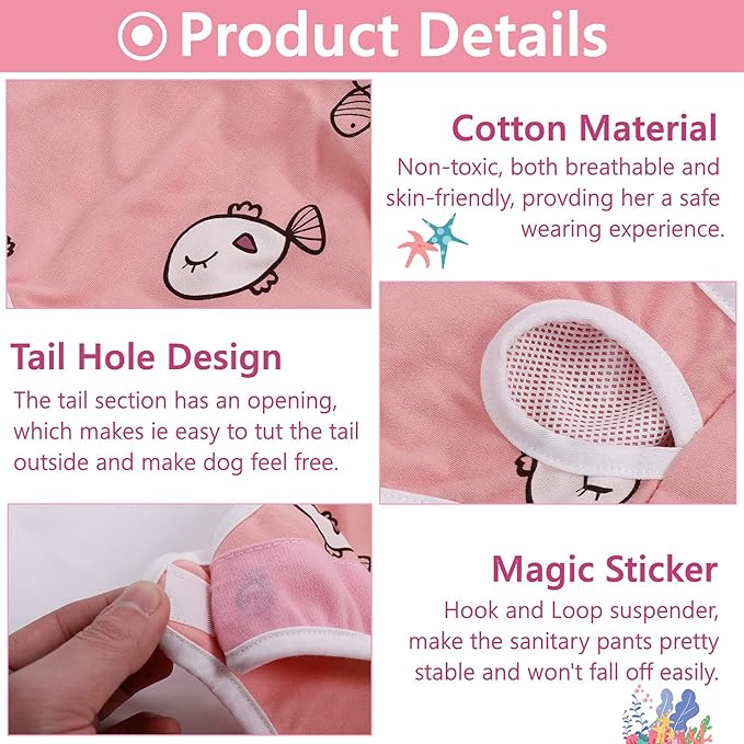 QBLEEV Dog Diapers Female Washable Sanitary Pantie with Adjustable Suspender, Reusable Doggie Diapers for Male Dogs in Heat, Cute Puppy Pet Period Panties Dog Underwear for Corgi French Bulldog S