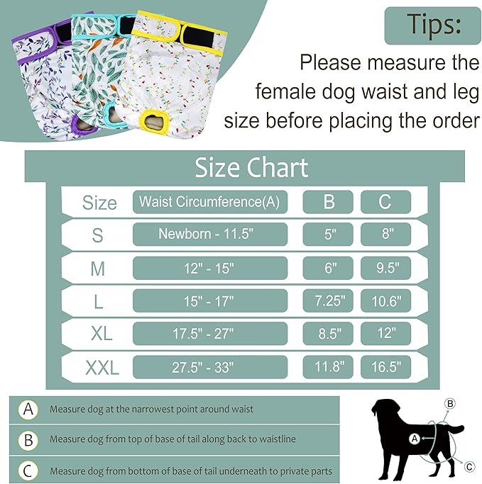 Washable Female Dog Diapers - Premium Reusable Diapers for Doggie in Heat - Highly Absorbent Dog Diapers Female for Pet Incontinence with Adjustable Snaps (Leaves, XL)