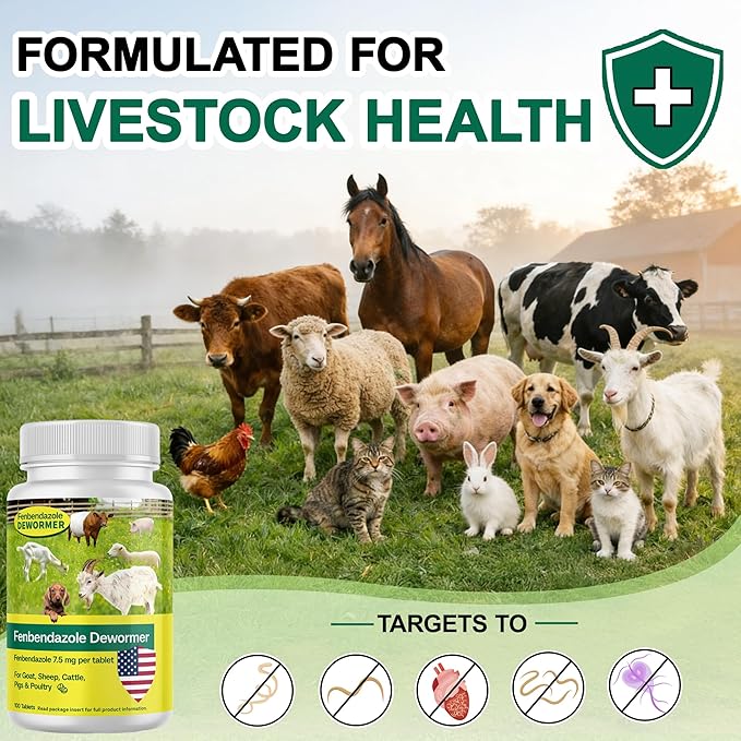 Fenbendazole for Goats, Sheep, Dog, Cattle, Poultry & More, Tapeworms, Roundworms & Hookworms, 100 Tablets
