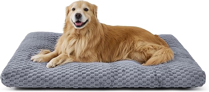 Bedsure XXL Washable Dog Bed for Crate, Soft Fluffy Bubble Fleece Pet Bed Mat for Deep Sleep, Non-Slip and Machine Washable Kennel Sleeping Pad for Extra Large Dogs, 47"x29"x4", Grey