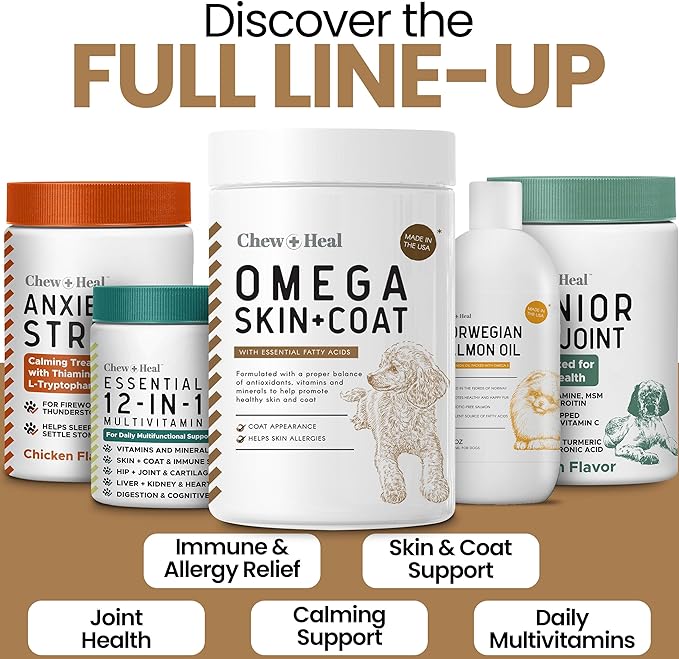 Omega 3 Fish Oil for Dogs, 180 Soft Chews - Salmon Oil Skin & Coat Supplement, Allergy & Itchy Skin Relief, Hot Spots, Anti Shedding - EPA DHA Omega 3 6 9 Fatty Acids, Vitamins - Peanut Butter Flavor