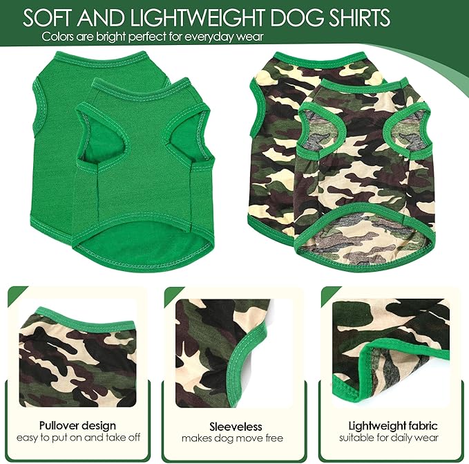 2 Pack Dog Shirts for Small Dogs Girl Boy Camouflage Puppy Clothes Pet T Shirts Dog Clothes for Small Dogs Cats Apparel (Green Camouflage + Solid Color, Small)