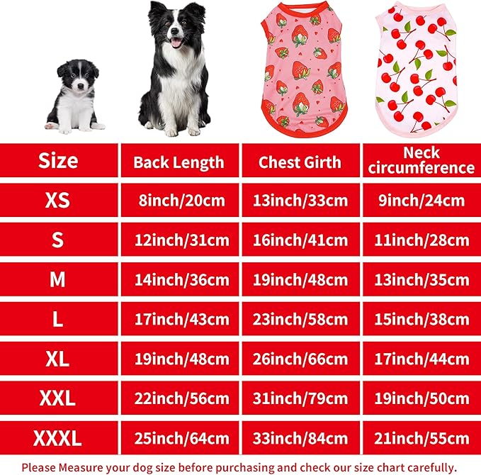 2pcs/Pack Dog Shirts Sleeveless for Large Breed Dog Girl Pink Red Strawberry Cherry Print Puppy Clothes Vest Outfit Light Soft Breathable