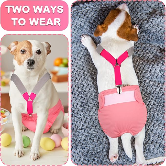 Saintrygo 2 Pcs Dog Suspenders for Diapers Female Male Belly Bands Canine Harness Keep Diaper on Your Pet for Small Medium and Large Dogs(Black, Pink,Large)