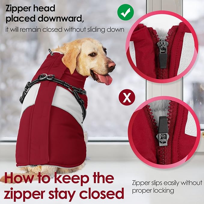 AOFITEE Dog Coat, Dog Christmas Sweater, Dogs Winter Coat with Harness Built in, Reflective Waterproof Pet Jacket with Furry Collar, Pet Snow Suit for Large Dogs, Doberman, Great Dane, XXXL