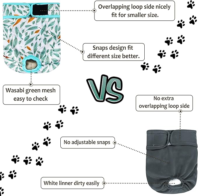 Washable Female Dog Diapers - Premium Reusable Diapers for Doggie in Heat - Highly Absorbent Dog Diapers Female for Pet Incontinence with Adjustable Snaps (Leaves, XL)