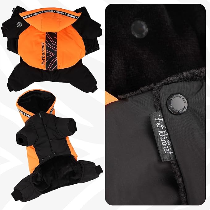 Waterproof Full Body Winter Jacket for Dogs, Dogs Snowsuit, Perfect for Cold Weather, Ideal for Small and Medium Breeds (Orange, M:Chest 15'', Length: 11'')