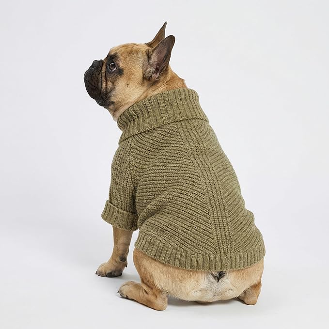 Fitwarm Thermal Knitted Dog Sweater Doggy Winter Coat Pet Clothes Doggie Turtleneck Jacket Puppy Outfits Cat Sweatsuit Sage Green XX-Large