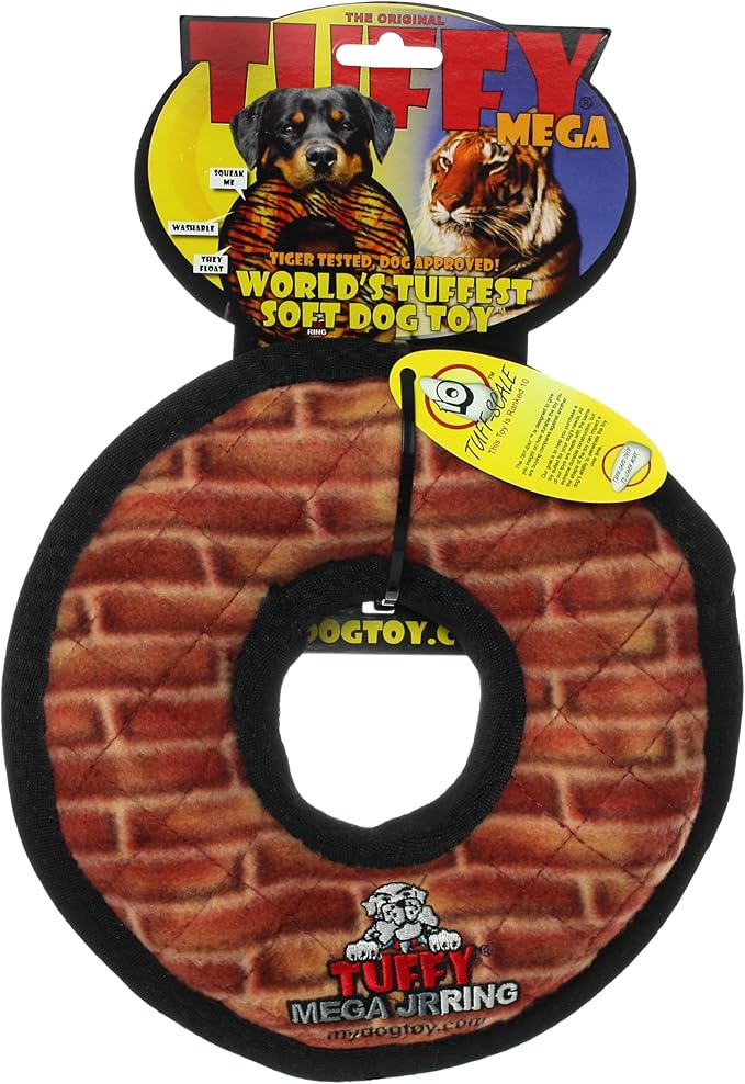 TUFFY - World's Tuffest Soft Dog Toy - MEGA -Multiple Layers. Made Durable, Strong & Tough. Interactive Play (Tug, Toss & Fetch). Machine Washable & Floats (Ring Brick, Jr 2 Pack)