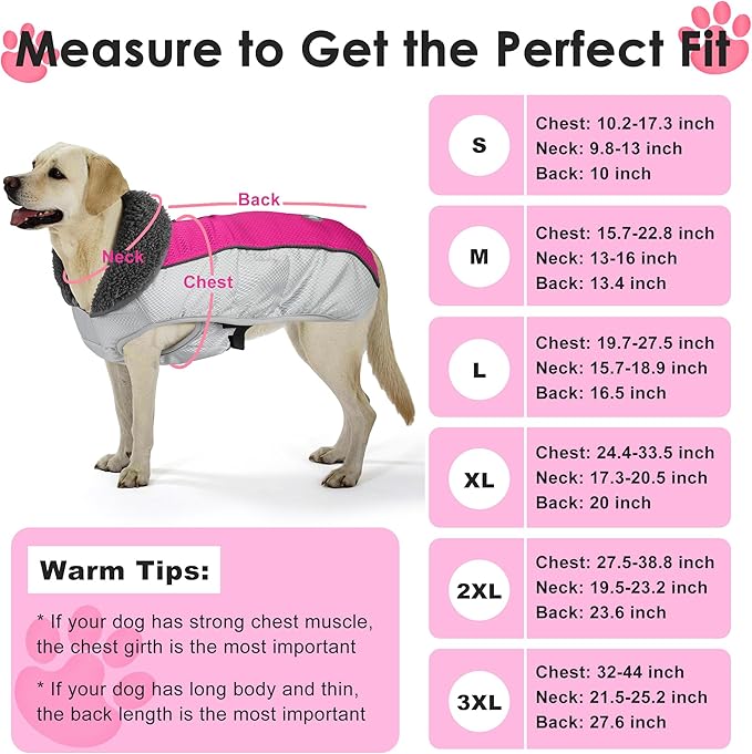 Dog Coat, Waterproof Ripstop Dog Winter Jacket with Leash Hole, Reflective Adjustable Warm Pet Fleece Snow Sweater for Small Medium Large Dogs - Rosy Red, M
