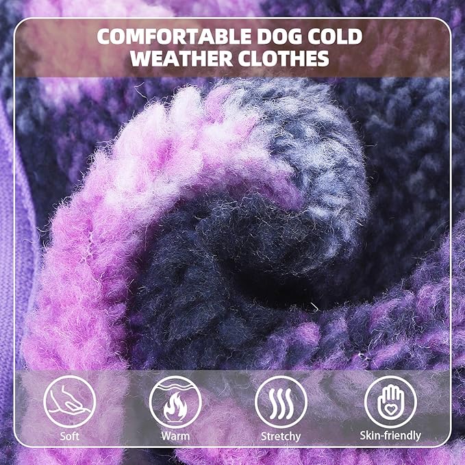 PUPTECK Dog Hoodie Puppy Sweatshirt Warm Dog Sweater Winter Clothes Cold Weather Coats for Small Medium Large Dogs, Purple, S