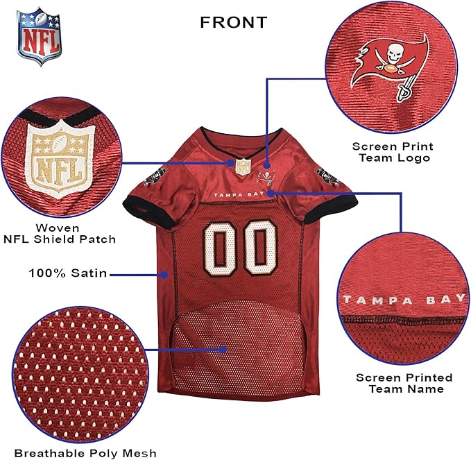 Pets First NFL Tampa Bay Buccaneers Dog Jersey, Size Small, Football Shirt Costume for Pet, Dog Sports T-Shirt, NFL Team Clothing for Cats, Licensed Pet Apparel Available in 7 Sizes and 32 Teams