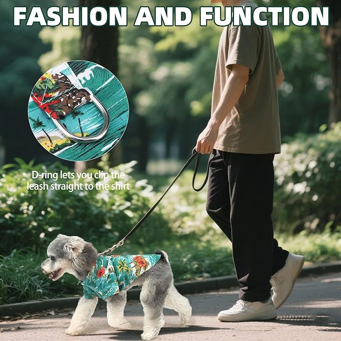 KOOLTAIL Dog Hawaiian Shirt, Dog Summer Clothes with Leash D-Ring for Small Medium Dogs, Floral Cool Beach Puppy Shirts with Sun Protection,Breathable Soft Pet Outfit Indoor&Outdoor Boy&Girl, Green SM