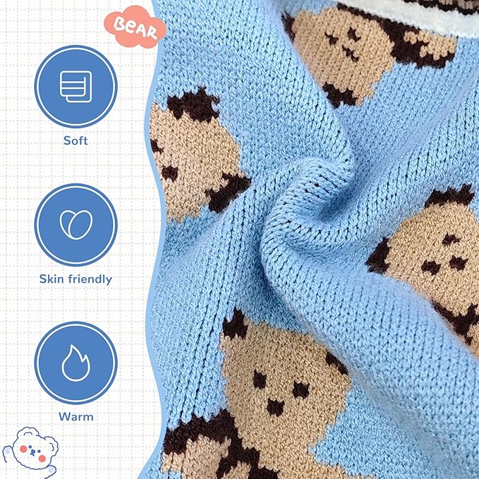 Small Dog Sweaters Cute Bear Dog Cardigans Clothes for Small Medium Dogs Boy Girl Puppy Cat Knitting Cardigan Outfits Dogs Autumn Coats Warm Pet Doggy Clothes Soft Knitwear Apparel (Blue,M)