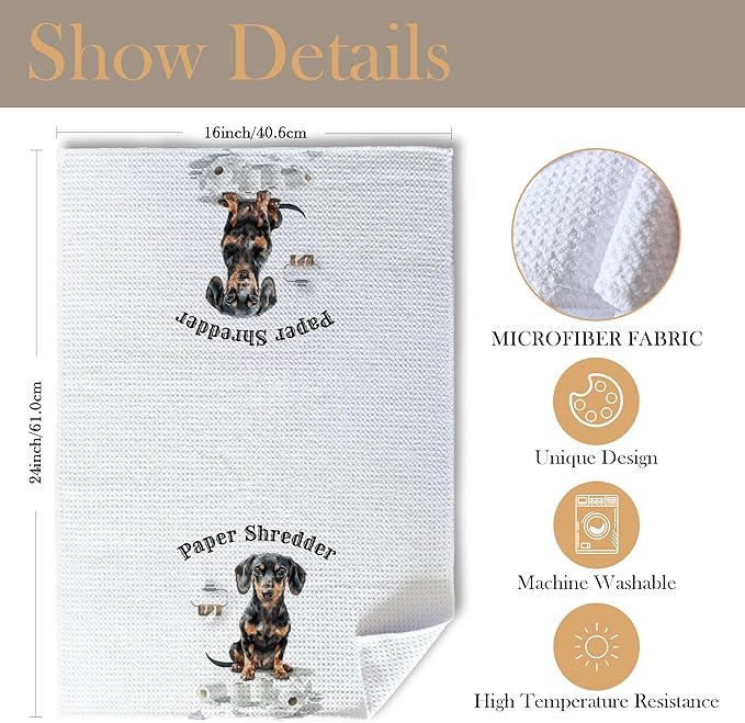 Funny Shredder Dachshund Bathroom Hand Towels, Weiner Dog Gifts for Women Men, Dachshund Lovers Gifts Hand Towels for Bath Room Washroom, Dog Bathroom Decor, 16x24 Inch