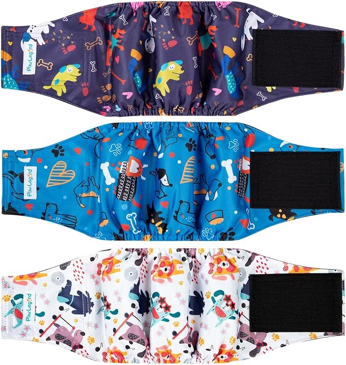 Paw Legend Washable Dogs Diapers Male Dog Belly Bands for Male Dogs Diapers Reusable Puppy & Doggie Diapers Male (3 Pack, XX-Large)