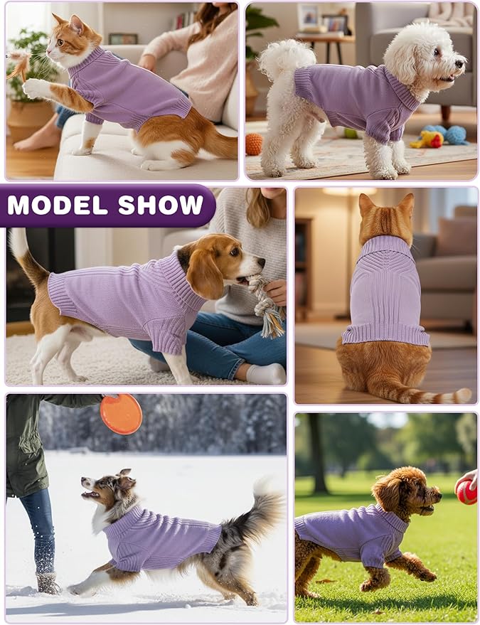 Dog Sweaters for Small Medium Large Dog, Classic Turtleneck Pet Clothes Warm Thermal Doggy Winter Coat, Thick Double Knitting Collar Pullover Cold Weather Puppy Jacket for Indoor & Outdoor Wear