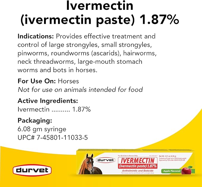 Ivermectin Paste Dewormer - 6.08g dose @ 1.87%-Apple Flavored, 12 Count