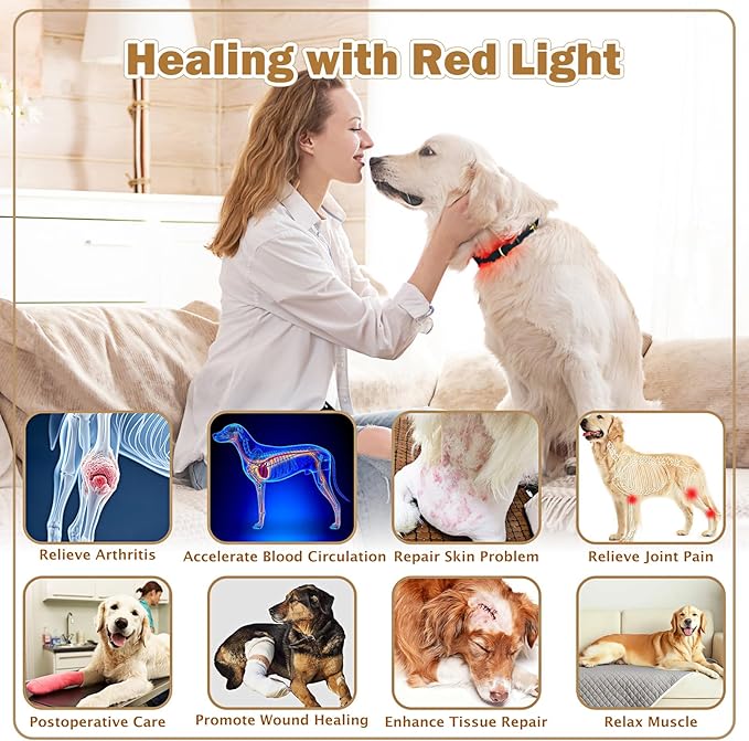 Red Light Therapy for Dogs Collar – Infrared & Red Light Therapy Device with 660nm&810nm & 980nm Wavelengths, Wearable Support for Muscle Comfort, Pain Relief, Skin & Tissue Support and Daily Wellness