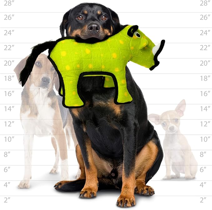 TUFFY - World's Tuffest Soft Dog Toy - Desert - Multiple Layers. Made Durable, Strong & Tough. Interactive Play (Tug, Toss & Fetch). Machine Washable & Floats (Green Warthog, Large 2 Pack)