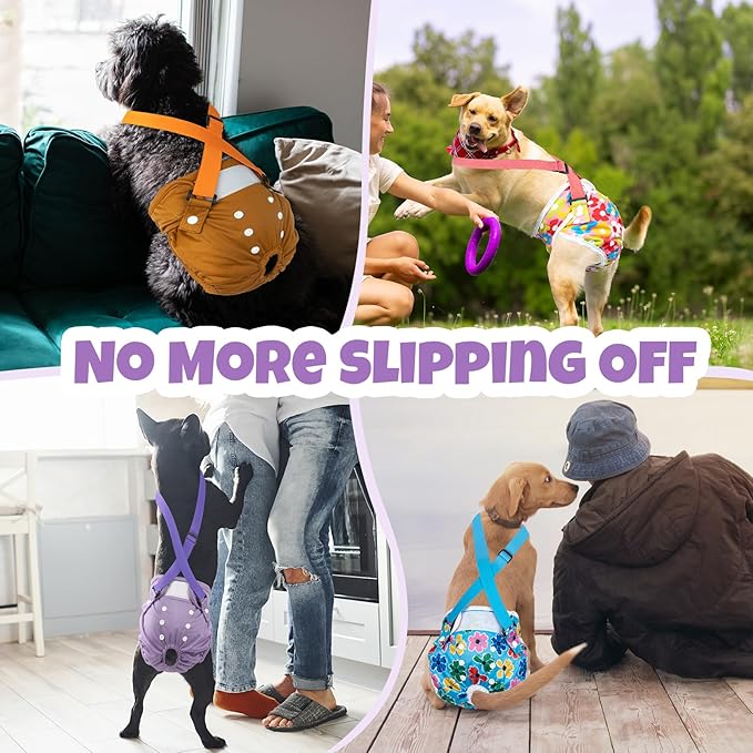 Pet Soft Dog Diapers Female with Suspenders, 3 Pack Reusable Female Dog Diapers for Heat, Dog Period Panties for Doggie in Cycle(X-Small, Pinkycolor)