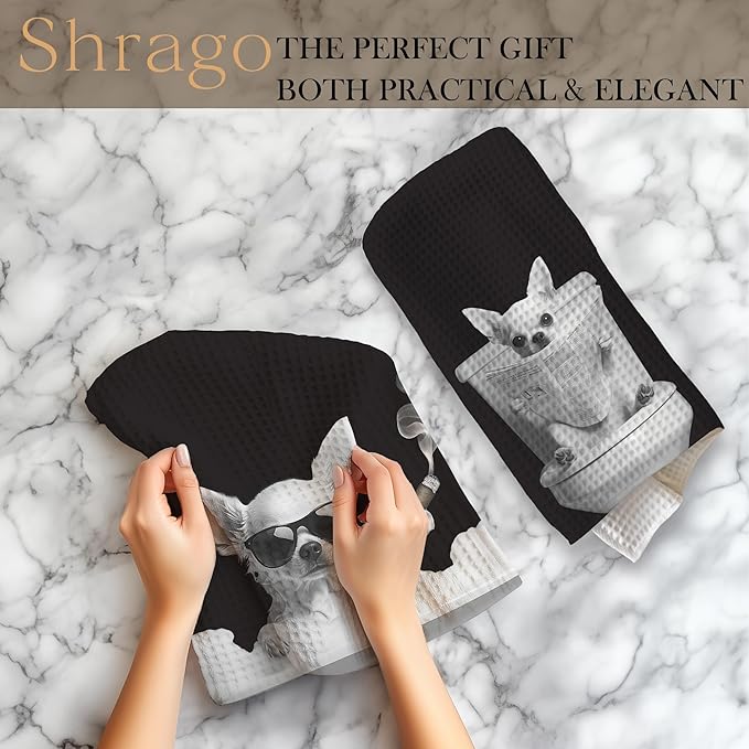 Funny Chihuahua Bathroom Hand Towels, Dog Bathroom Decor, Chihuahua Gifts for Women Men Hand Towels for Bath Room Washroom, Gifts for Dog Lovers, 16x24 Inch Set of 2