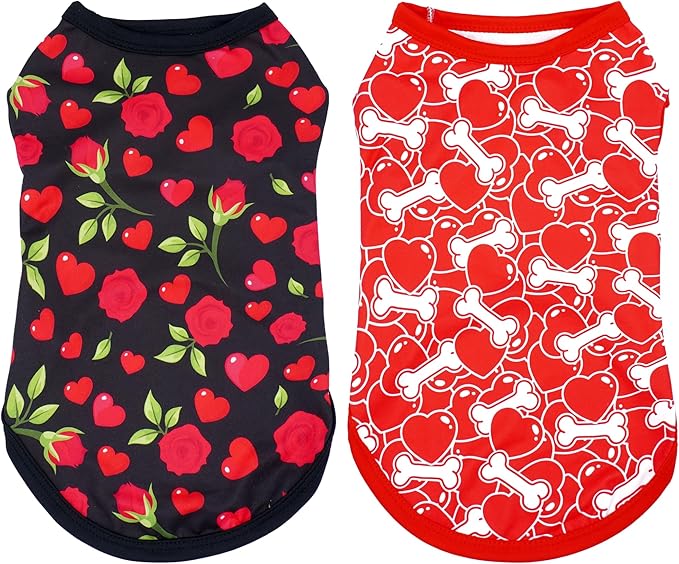Valentines Dog Shirts for XXL Girl Boy Male Female Sleeveless Tank Top Tee Vest T-Shirts Black Red Outfit Pack of 2