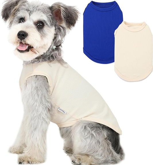 2 Pack Dog Clothes for Small Dogs Summer Dog Shirt Vest Girl Boy Lightweight Puppy T-Shirts Blank Soft and Cool Pet Clothing Sleeveless Medium Large Dog Outfit (White+Blue, X-Large)