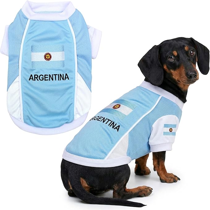 Parisian Pet Team Argentina Dog Jersey - Breathable Mesh Puppy Football Jersey - Lightweight Stretch Sporty Dog Clothes - Summer Shirts for Large Dogs - Soccer Jersey for Dogs - Sportswear Pet Clothes