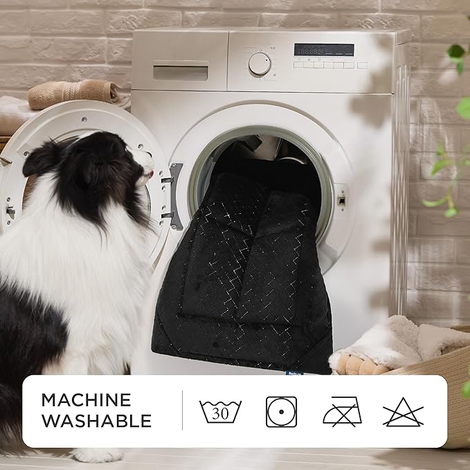 Bedsure Chew Resistant Dog Bed Medium Size Dog - Chew Proof Dog Crate Pad Machine Washable Durable Kennel Mat for Chewers with Reinforced Corners, Black, 29x18 in
