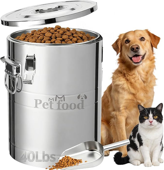 Newget 40 Lbs Stainless Steel Dog Food Storage Container, Large Airtight Pet Food Storage Bin with Lid to Keep Fresh, Metal Container with Scoop for Dog, Cat, Bird Seed, Rice, Grain & Kitchen Pantry