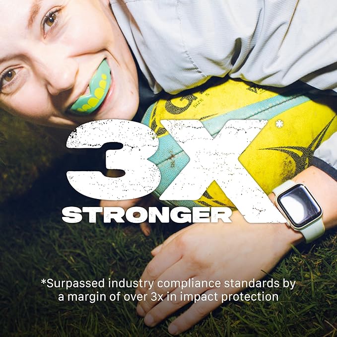 SAFEJAWZ Mouth Guard, Dual Layer Mouthguard for Youth with Case, Easy Fit Remoldable Mouthpiece for Football, Boxing, Lacrosse, MMA, Basketball & All Contact Sports (Kids <11 Years, Ogre Green)