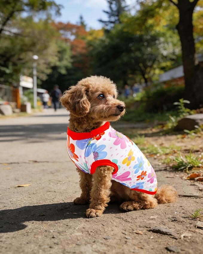 PET SHOW 4 Pack Summer Dog Shirts for Small Doggies Girl UPF 50+ UV Sun Protection Cooling Clothes Tank Top Floral Puppy Cats T-Shirts Pet Holiday Party Sleeveless Vest Pink(Small)